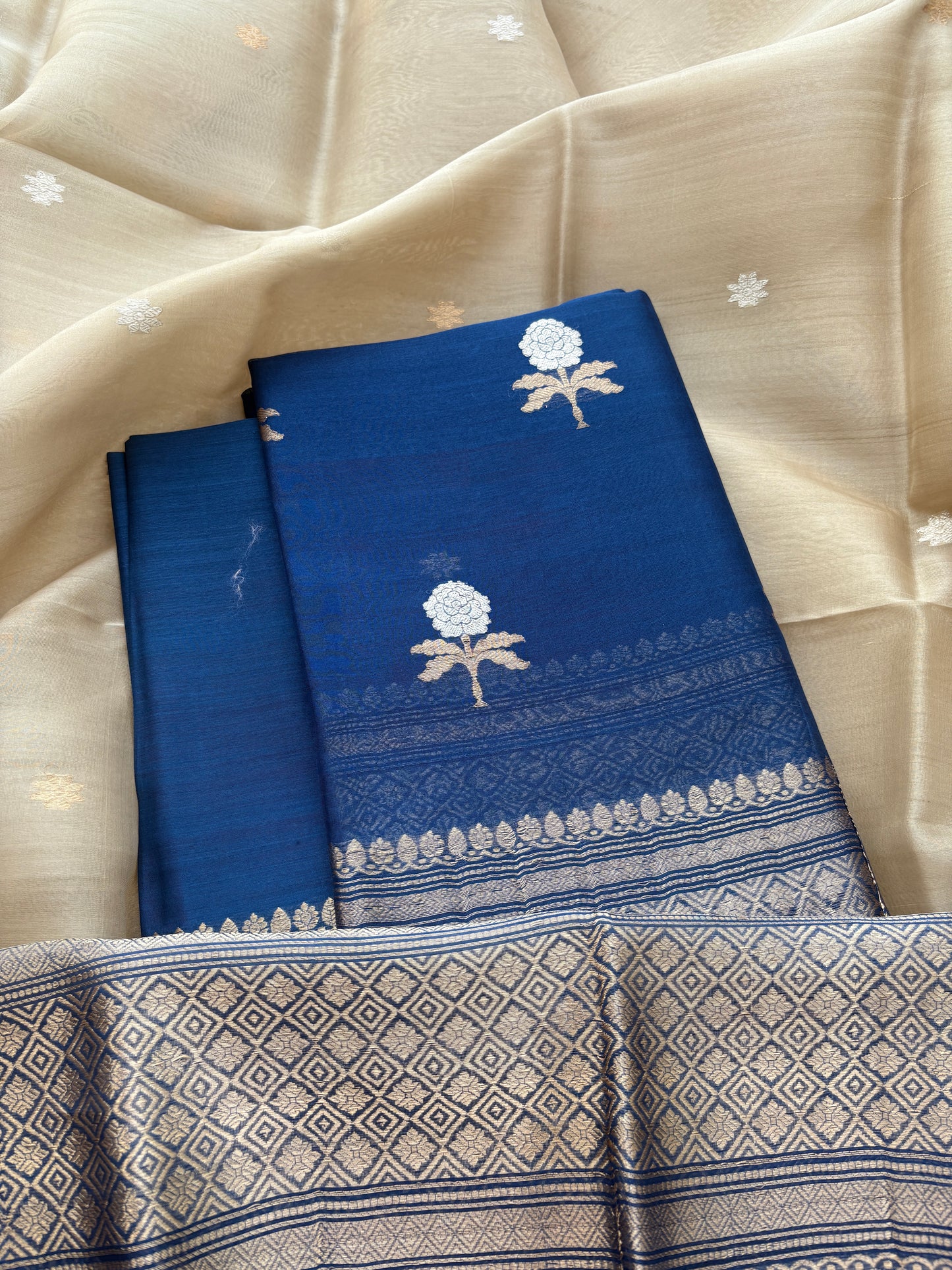 Blue kora silk suit with shaded dupatta