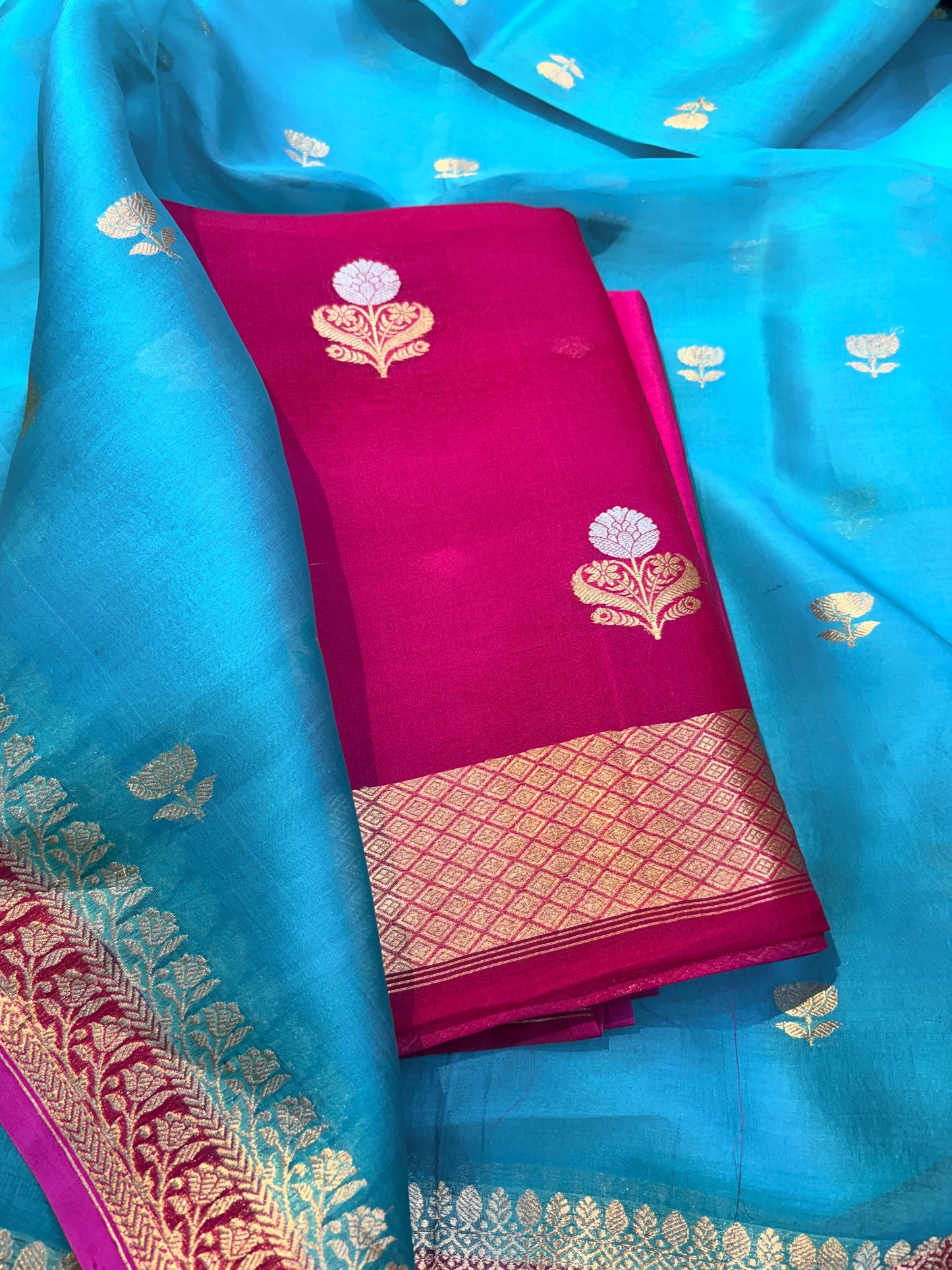 Pink kora silk suit with chaap dye dupatta ( FM -05)