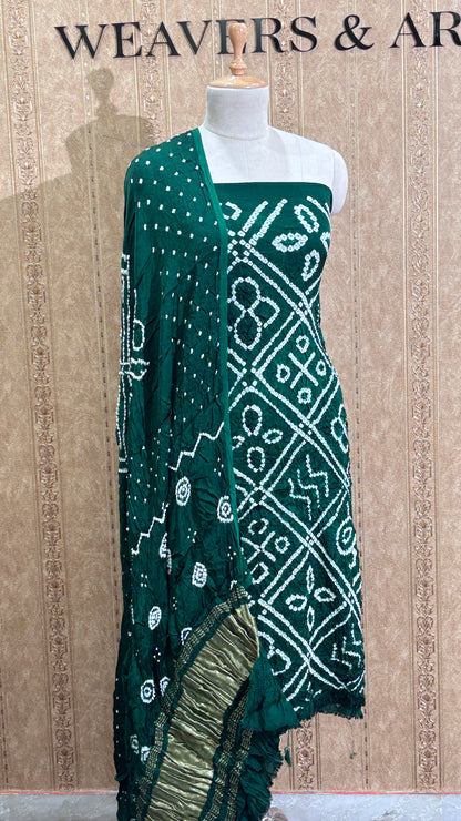 Dark Green bandhani gajji silk suit set