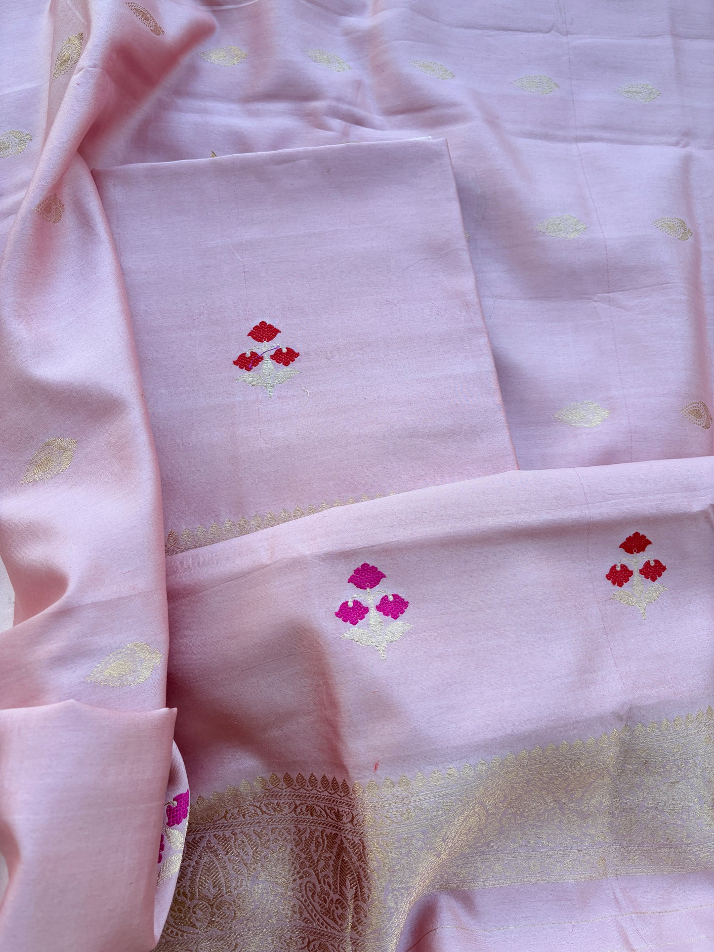 Pink Chiniya silk 3 piece suit set