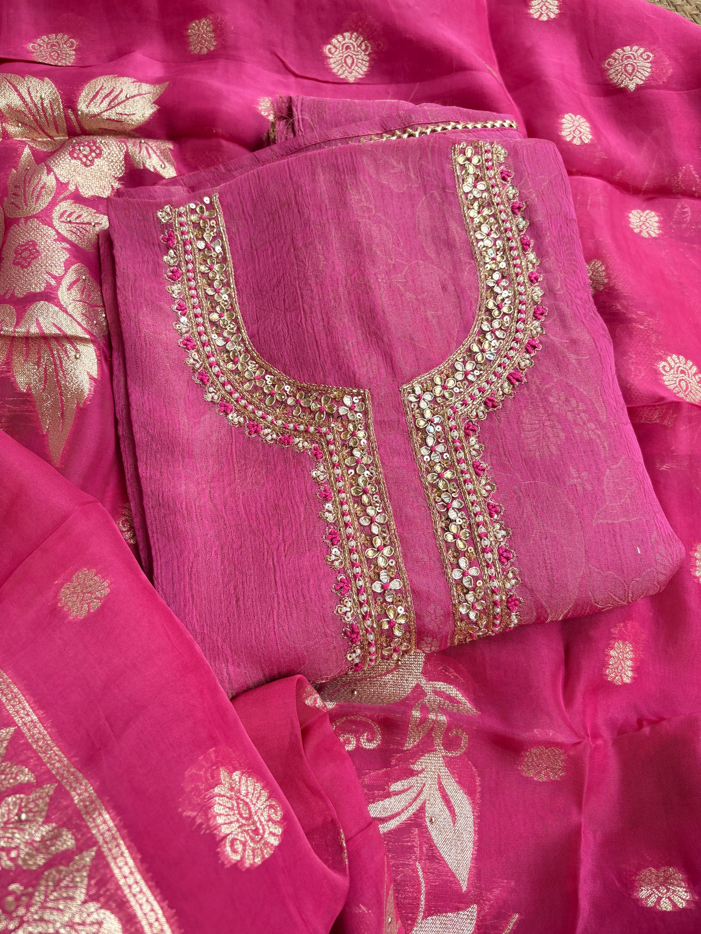 Pink hand embroidered suit set
