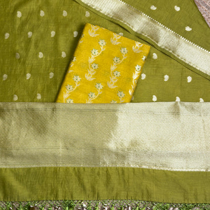 Mustard green handwoven cotton suit set