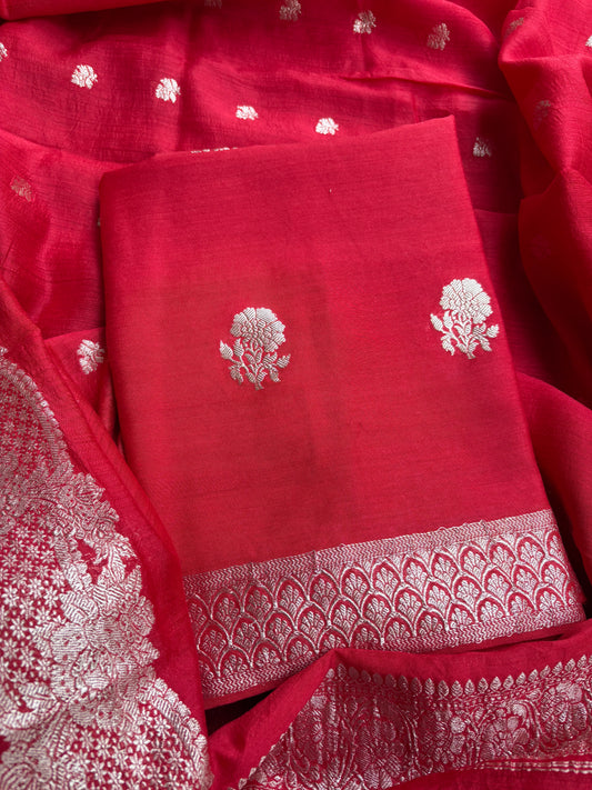 Red moonga silk kurta,moonga  silk dupatta, plain silk bottom