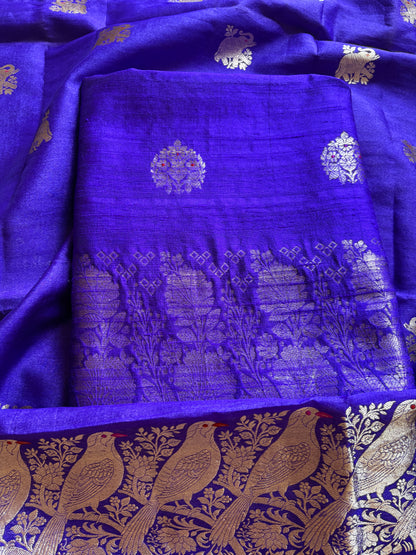 Purple raw silk kurta, bottom and kora kadhwa dupatta