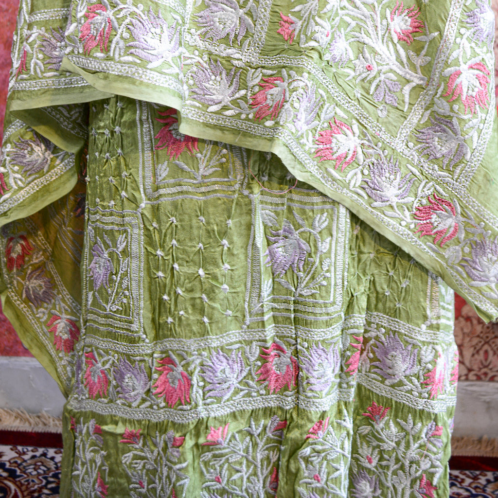 Green bandhani Chikankari suit set