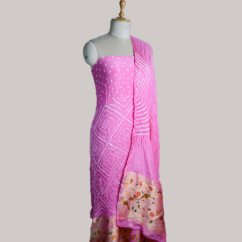 Pink bandhani paithani suit set