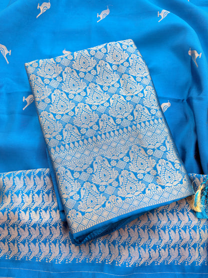 Blue mango silk brocade suit set