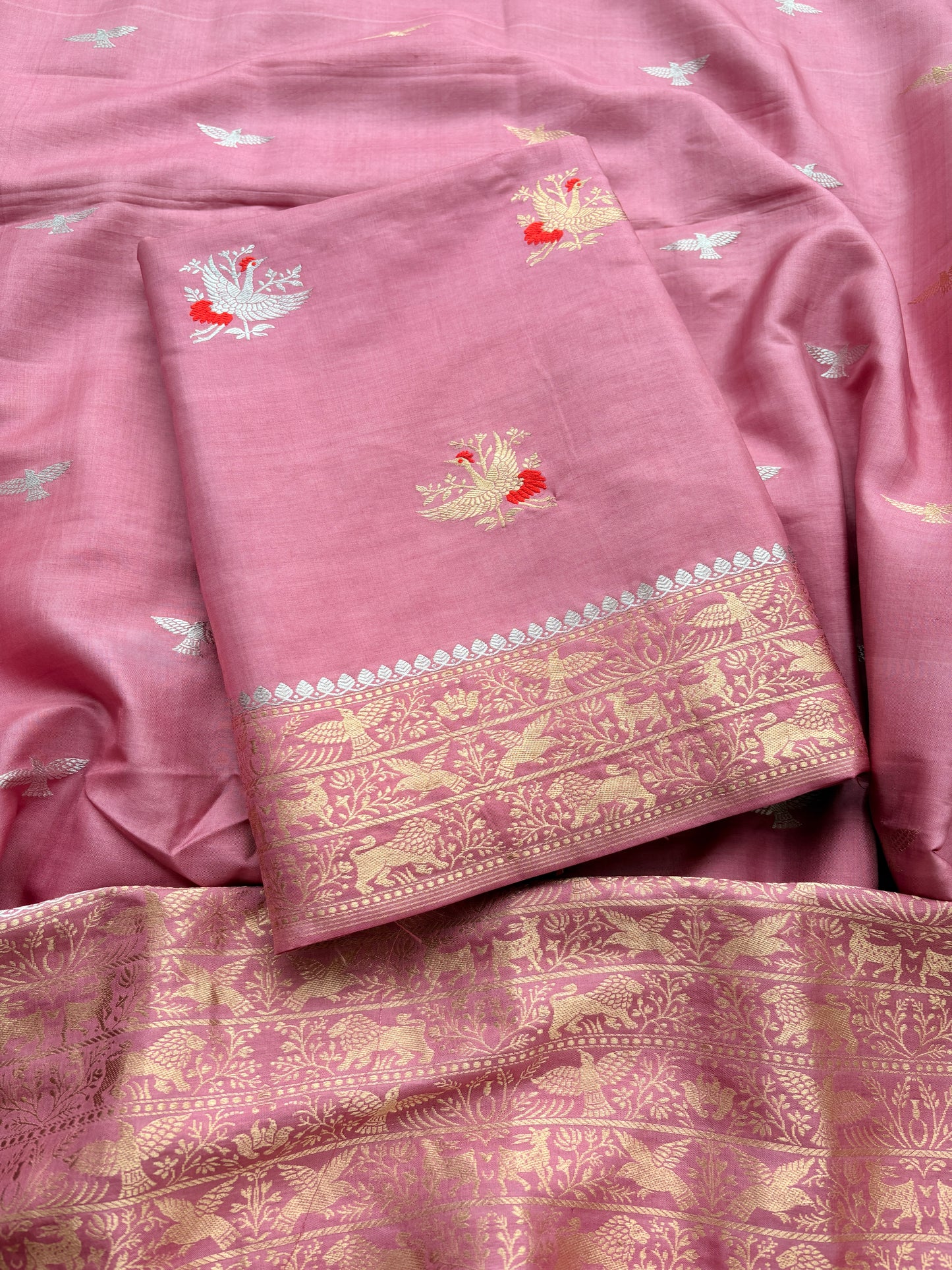 Peach mango silk kadhwa suit set