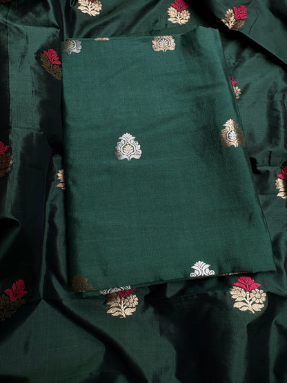 Green Chiniya silk kurta, bottom, katan silk kadhwa dupatta