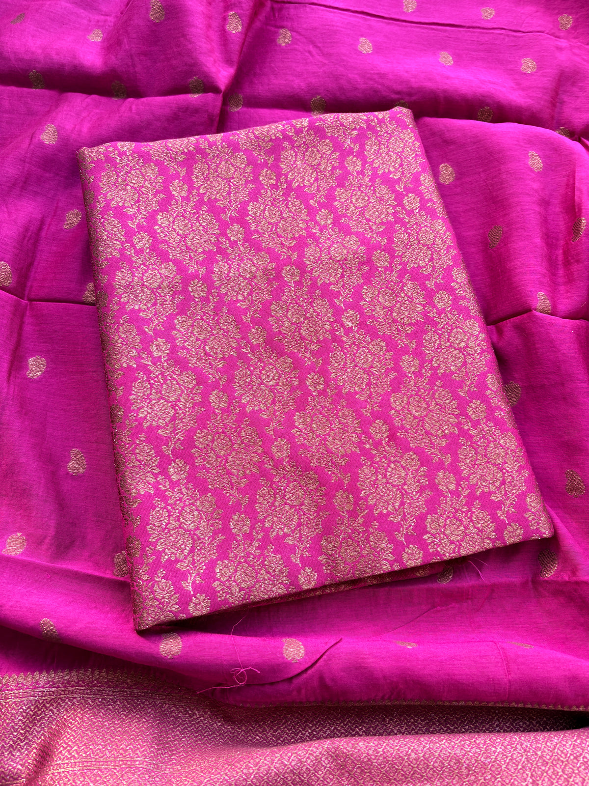 Pink cotton silk brocade suit set