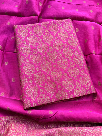 Pink cotton silk brocade suit set