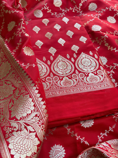 Red mashru silk suit set