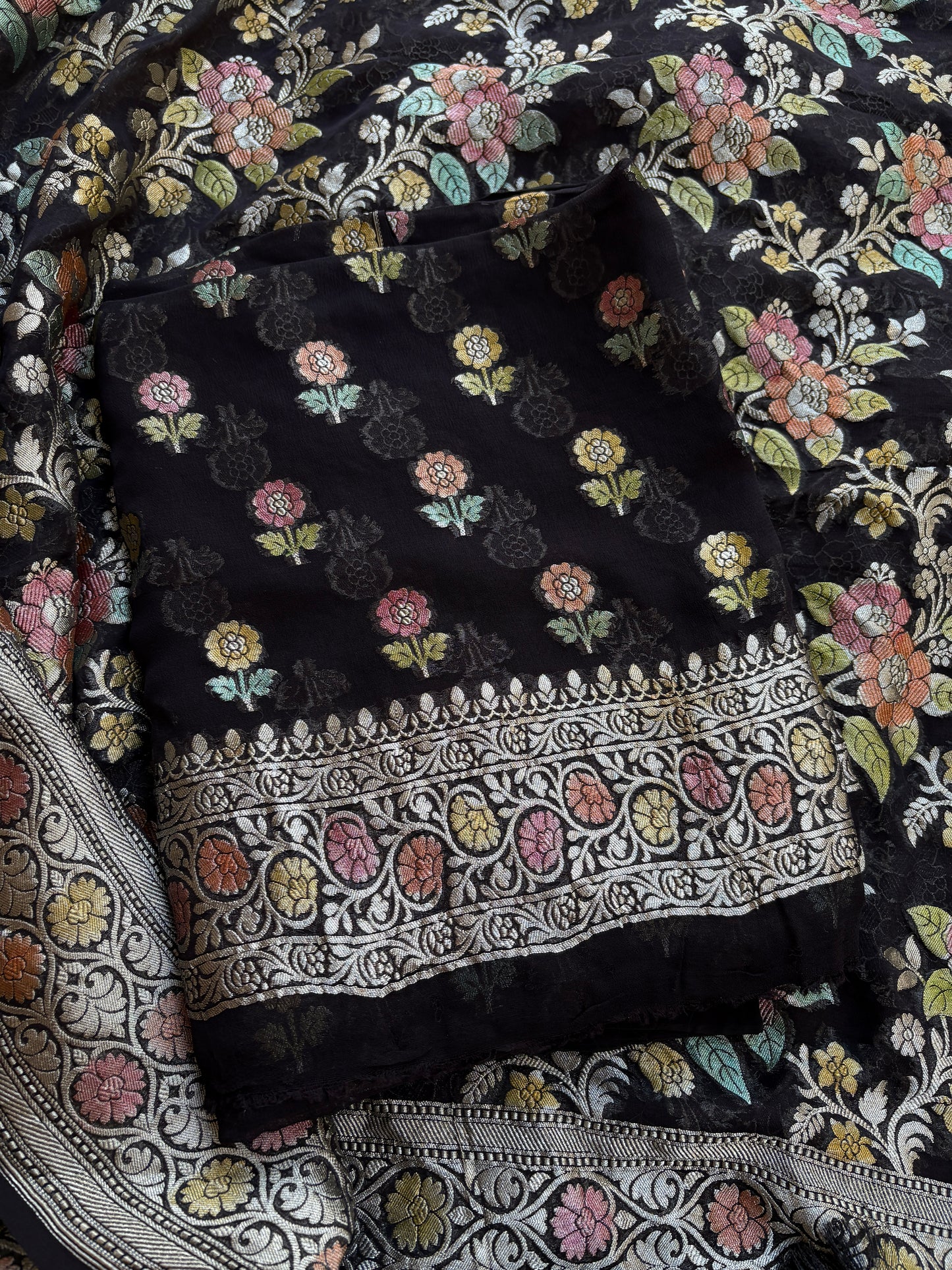 Black meenadar Khaddi georgette suit set