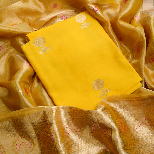 Yellow Chiniya silk kadhwa suit with tissue dupatta( FM 24)
