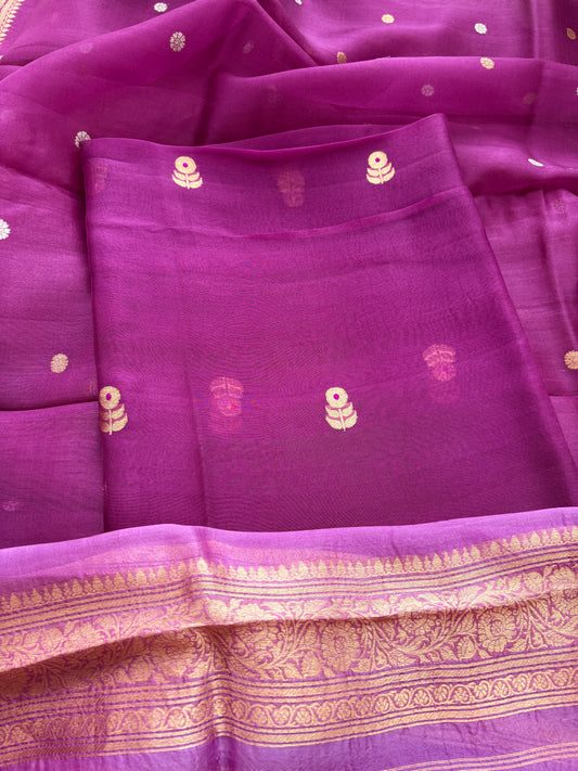 Purple lavender kora silk suit set with shaded dupatta