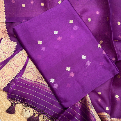 Purple kora silk suit set