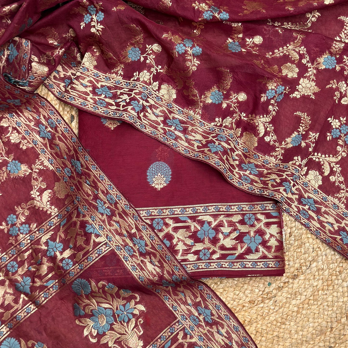 Maroon Chanderi paithani suit set