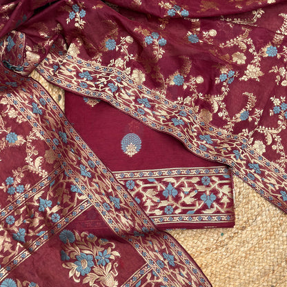 Maroon Chanderi paithani suit set