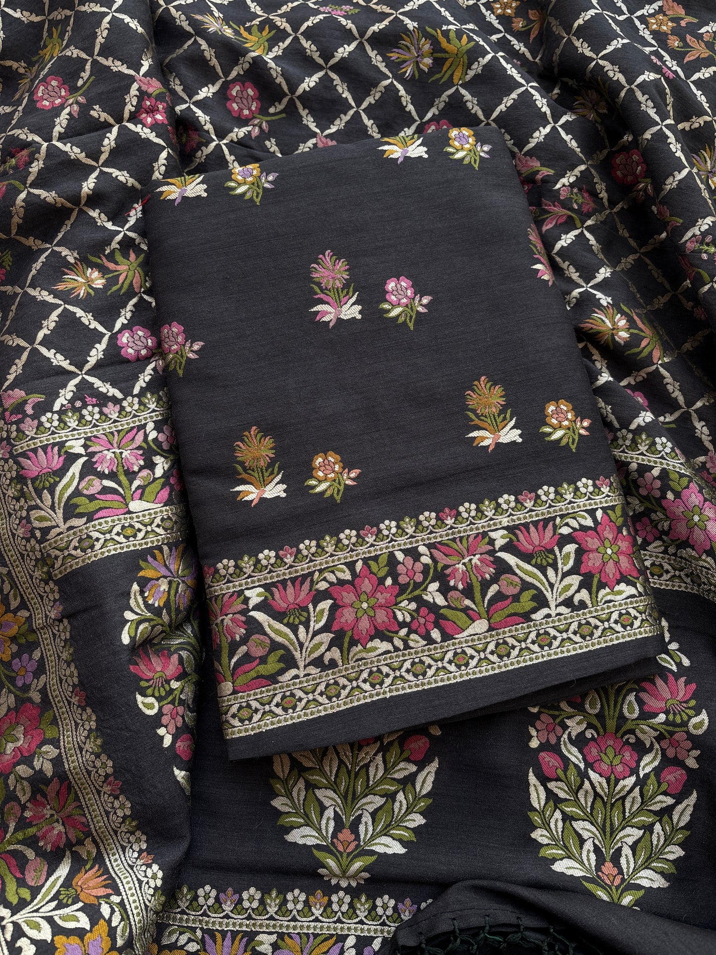 Black moonga silk kadhwa suit set