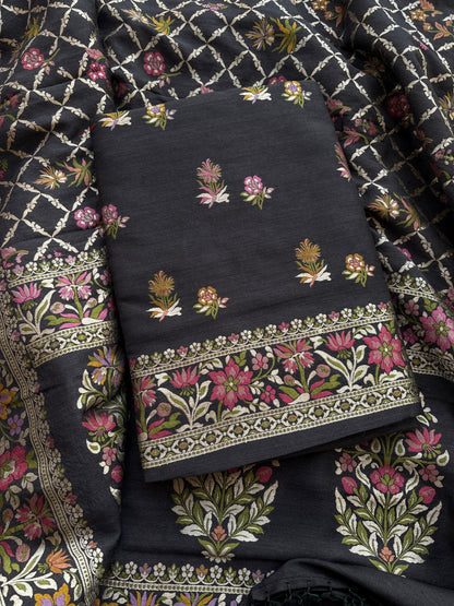 Black moonga silk kadhwa suit set