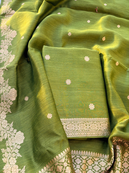 Green moonga silk kadhwa suit set