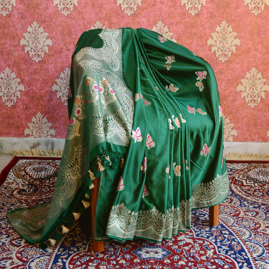 Green Butterfly Mashru Silk Saree