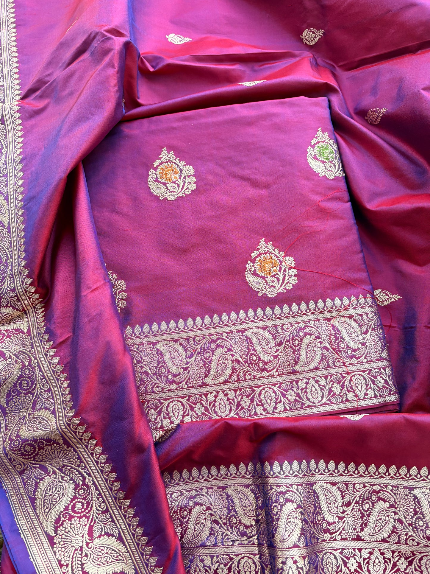 Wine magenta Katan by katan silk kadhwa suit set