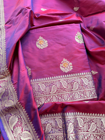 Wine magenta Katan by katan silk kadhwa suit set