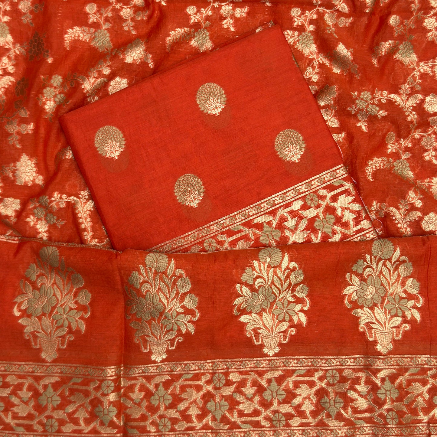 Orange Chanderi paithani suit set