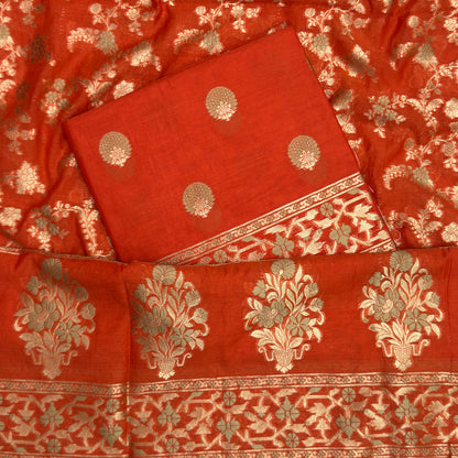 Orange Chanderi paithani suit set