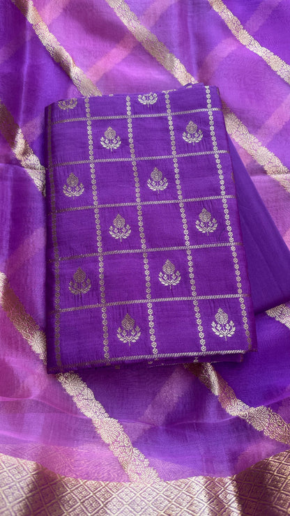 Purple chiniya Jaal kurta, kora Rangkat dupatta, plain silk bottom