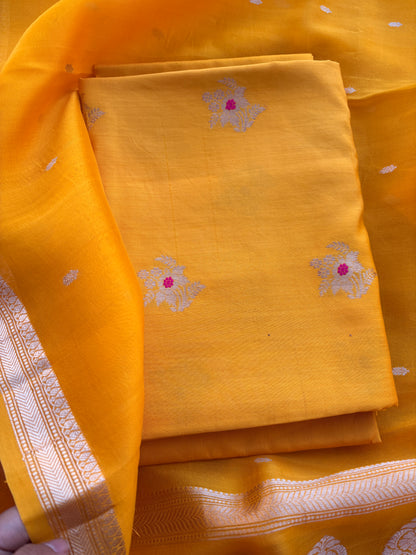 Yellow Chiniya silk meenadar kadhwa suit set