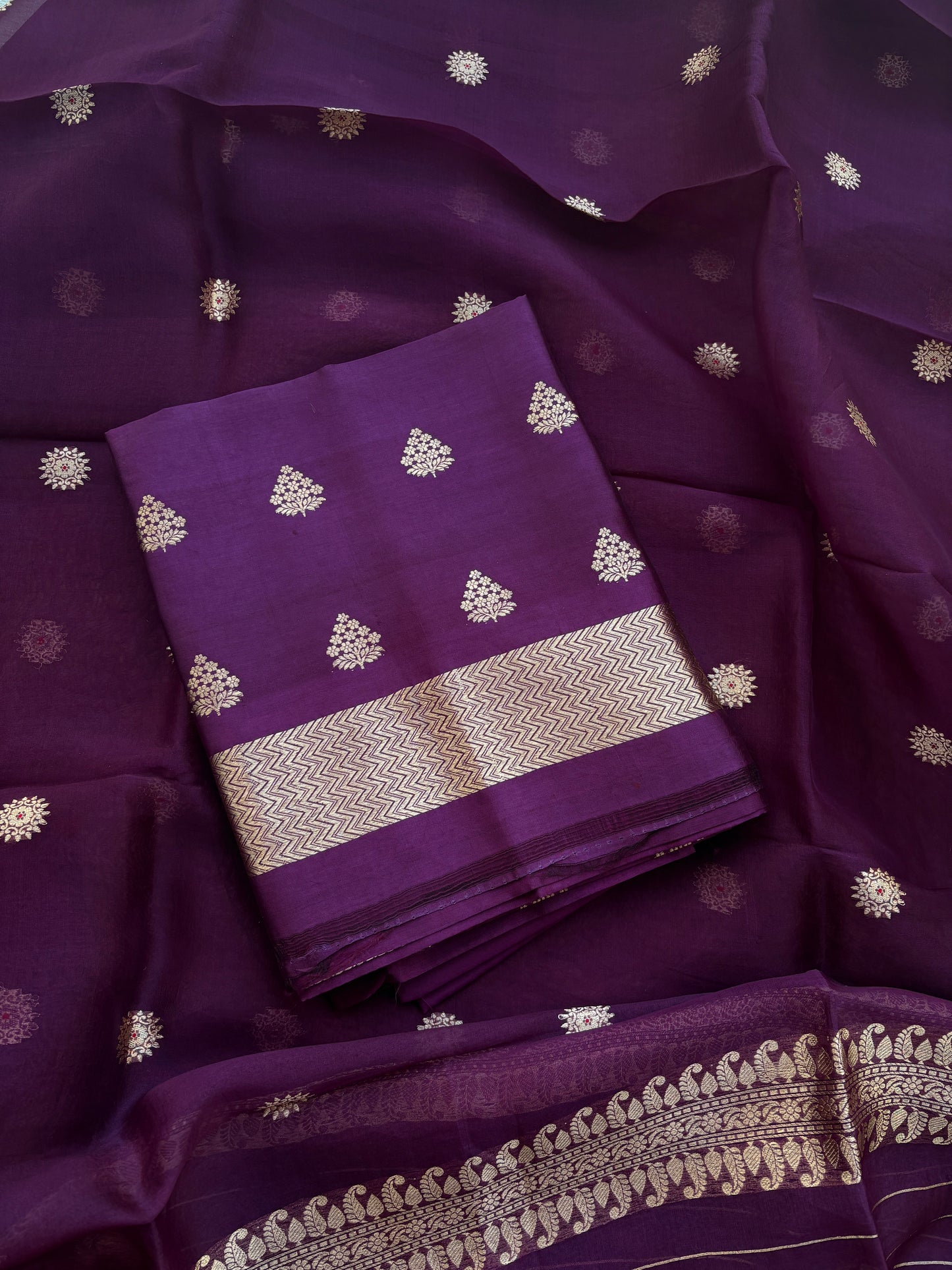 Purple mango silk kadhwa suit set