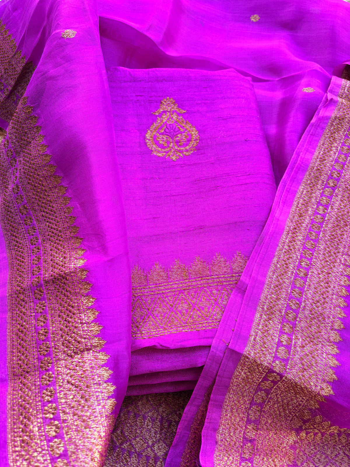 Purple meenadar tussar  silk suit set