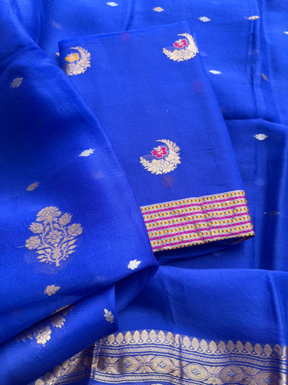 Blue kora kadhwa silk suit set