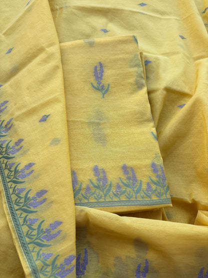 Yellow Chanderi lilac weaving suit set