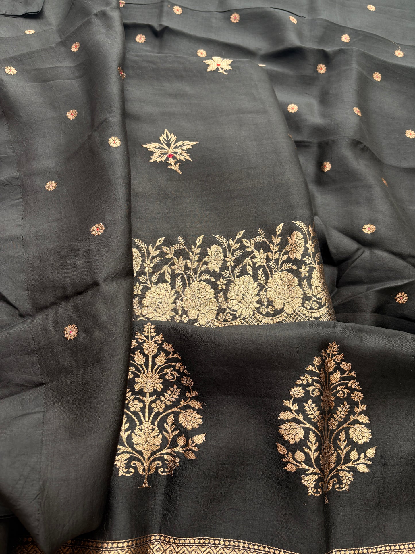 Black mango silk kadhwa suit set