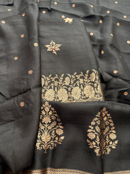 Black mango silk kadhwa suit set
