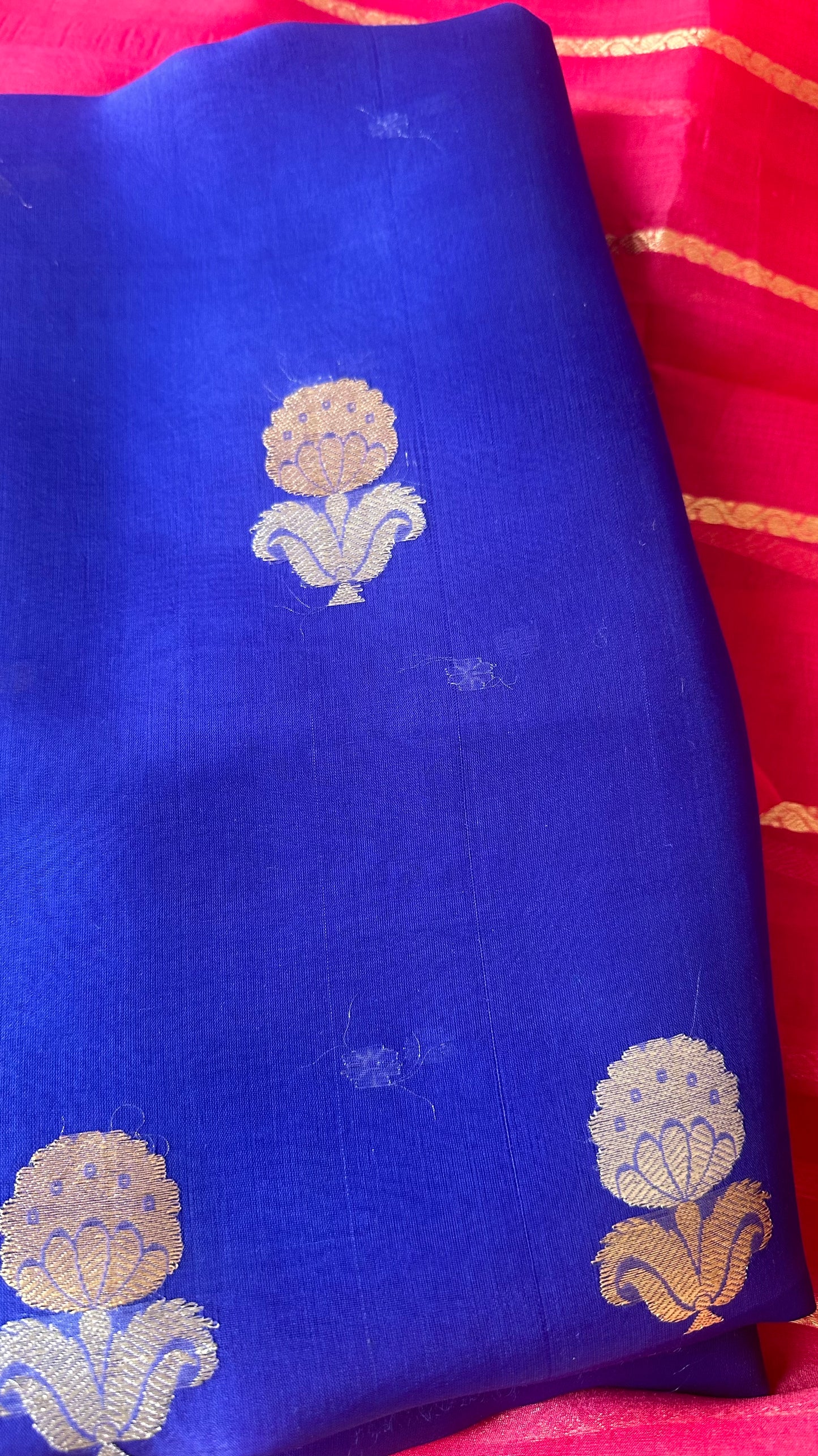 Blue kora shirt, pink kora dupatta and plain bottom.