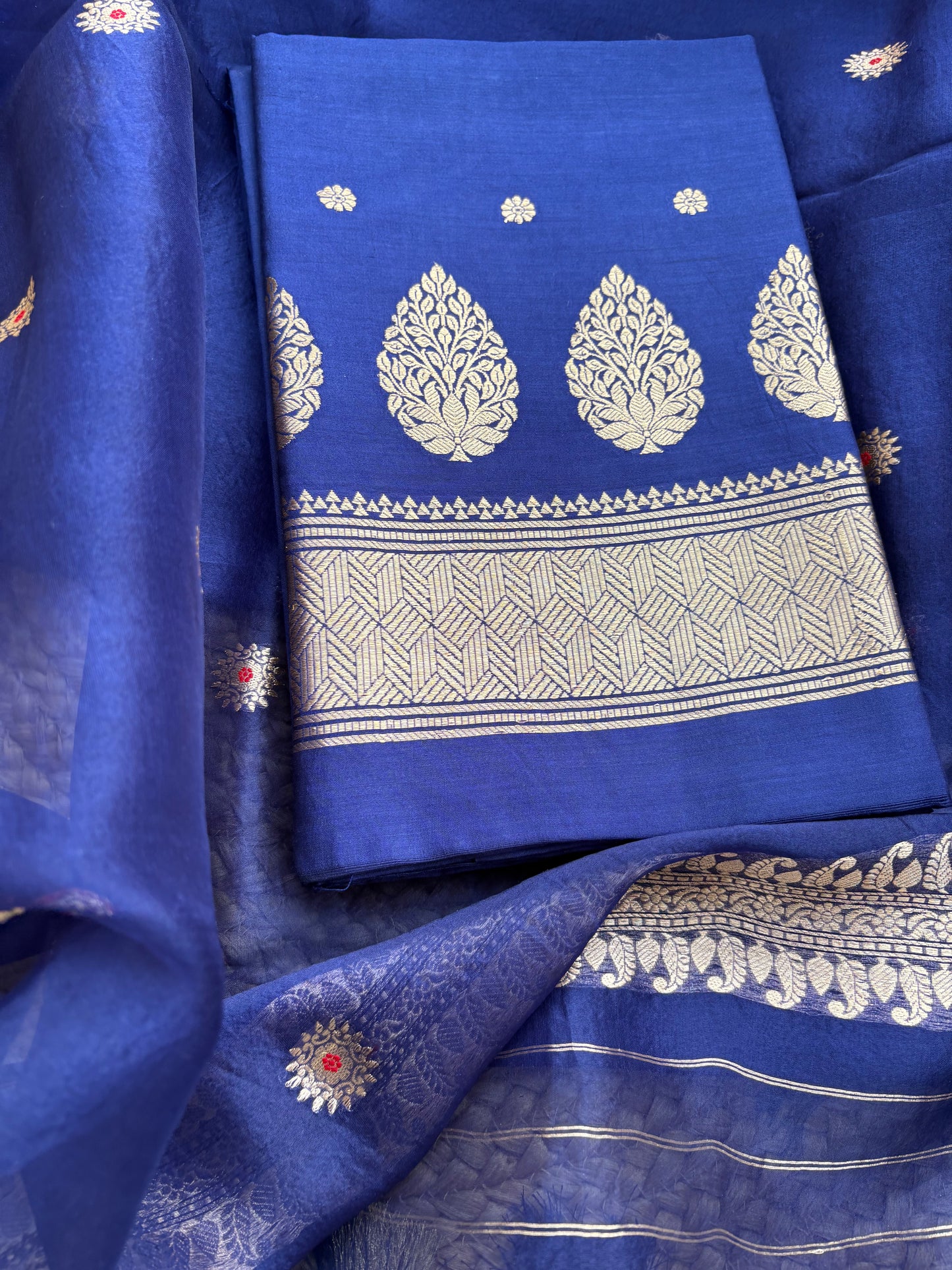 Blue Chiniya silk kurta and kora silk dupatta 3 piece suit set