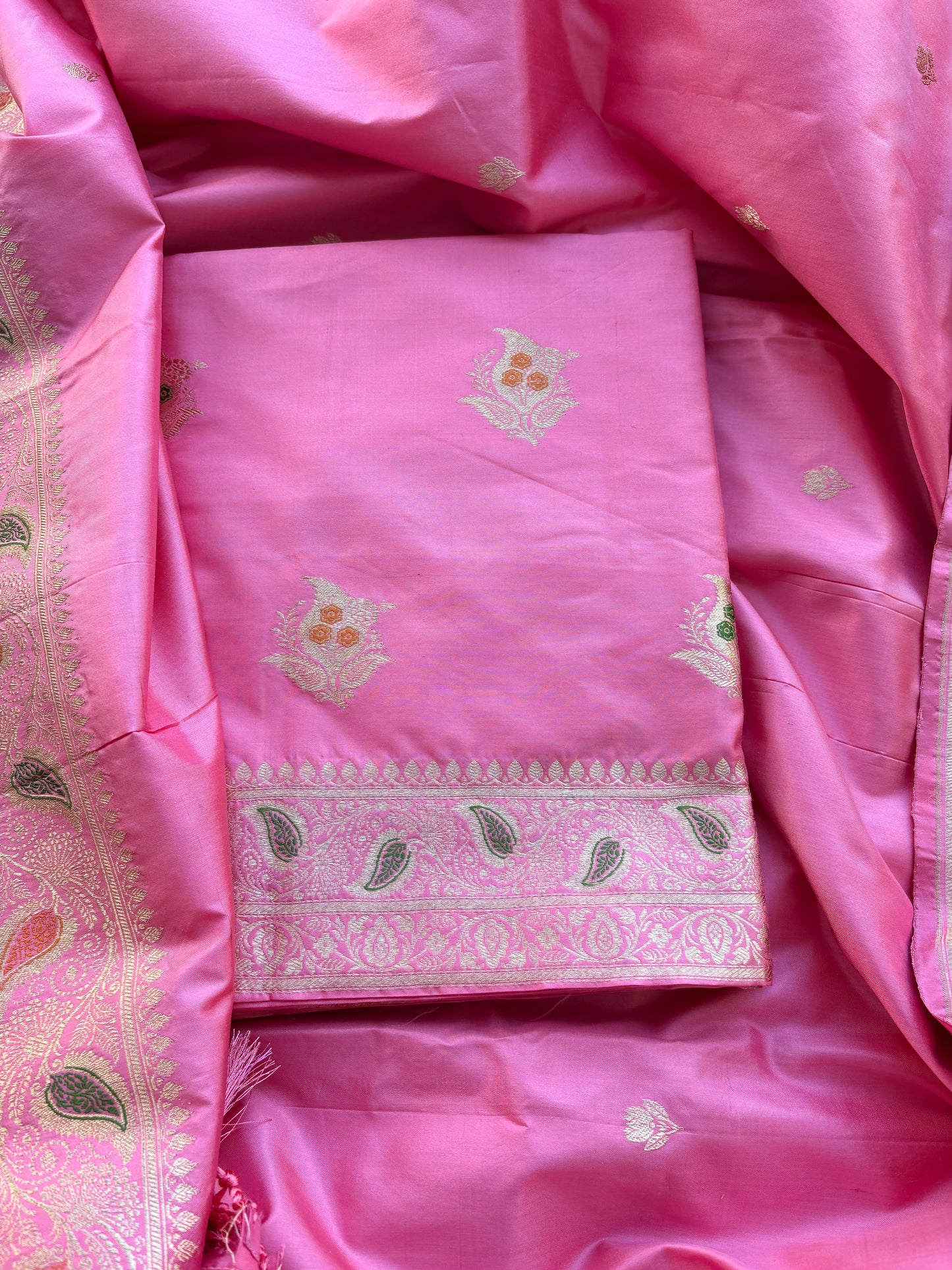 Pink katan by katan silk meenadar kadhwa suit set
