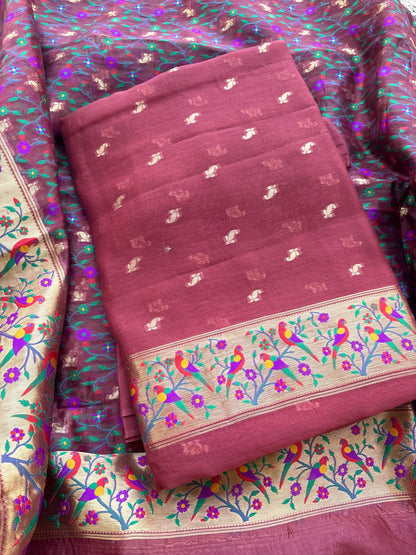 Rust kora silk paithani suit set
