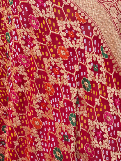 Red bandhani meenakari dupatta