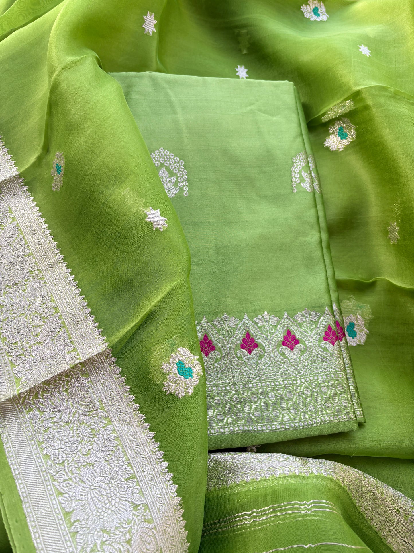 Green silver zari suit set