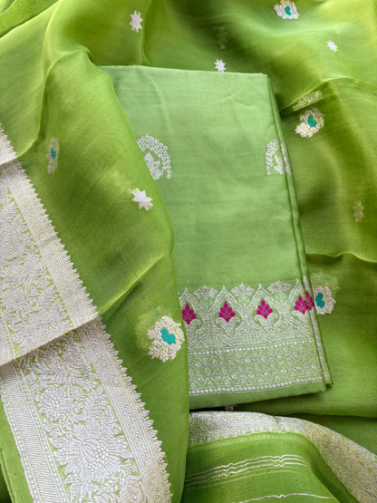 Green silver zari suit set