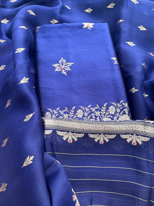 Blue mango silk kadhwa suit set