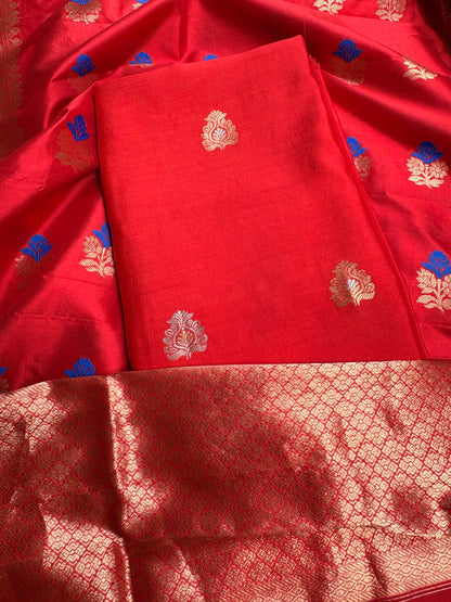 Red pure katan silk kadhwa suit set