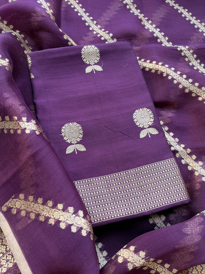 Purple Chiniya kora silk suit set