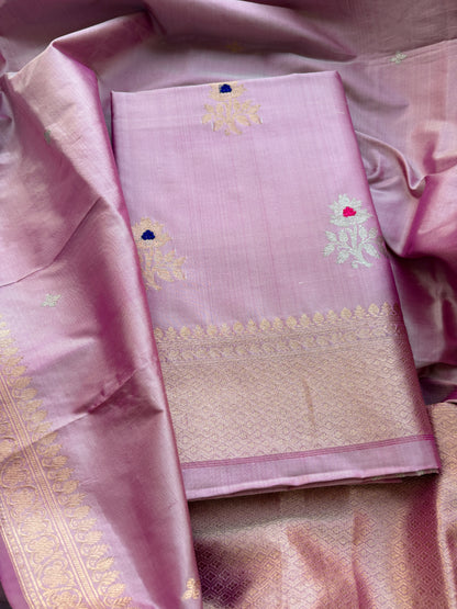 Pink lavender katan by katan silk kadhwa suit set