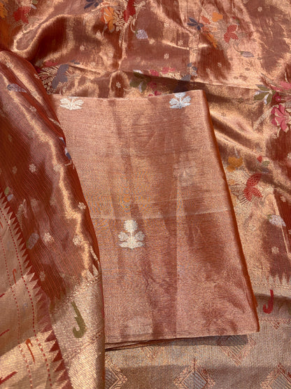 Orange rust tissue kadhwa suit with jaal dupatta